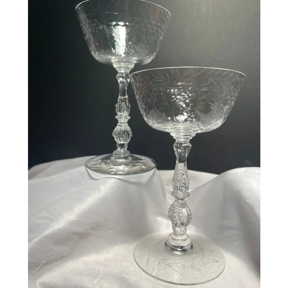 Vintage Heisey Crystal Tall Champagne Coupe Sherbet Glasses Set of 2 Clear 6in